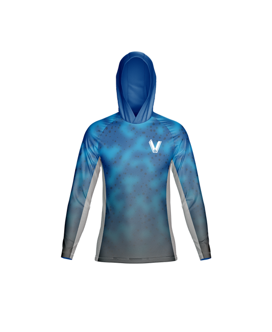 Men’s hooded fishing shirt with built-in face mask – front view