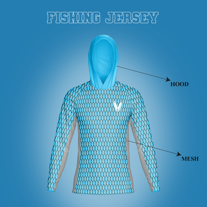 Angler wearing fishing shirt with hood while casting